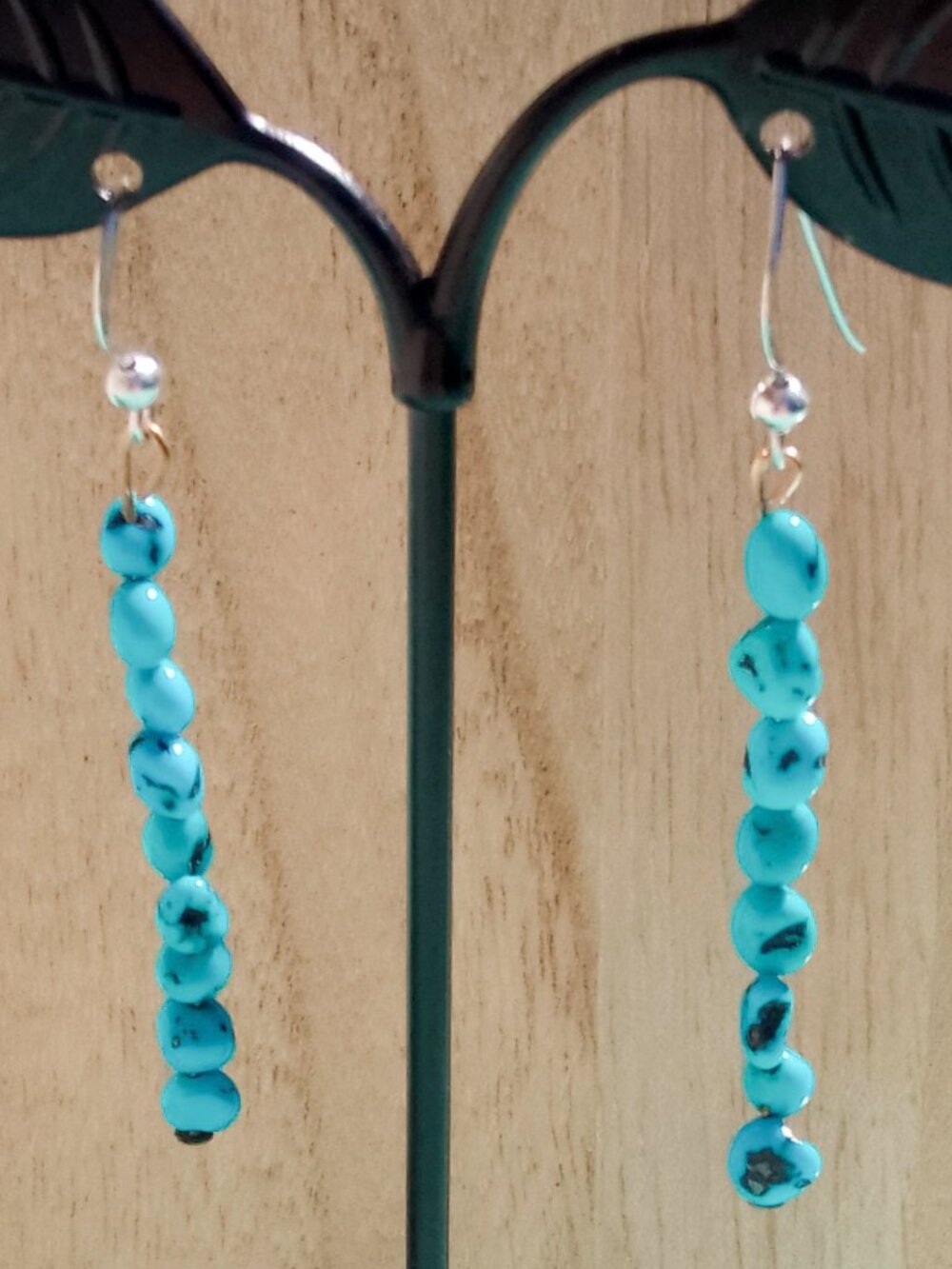 925 Sterling Silver Turquoise Nugget Dangle Drop Earrings Southwestern 2 1/2"